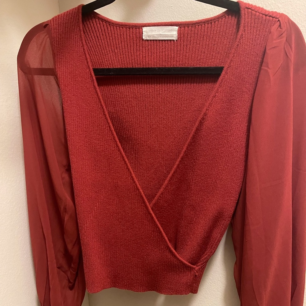 UO mesh sleeve wrap sweater